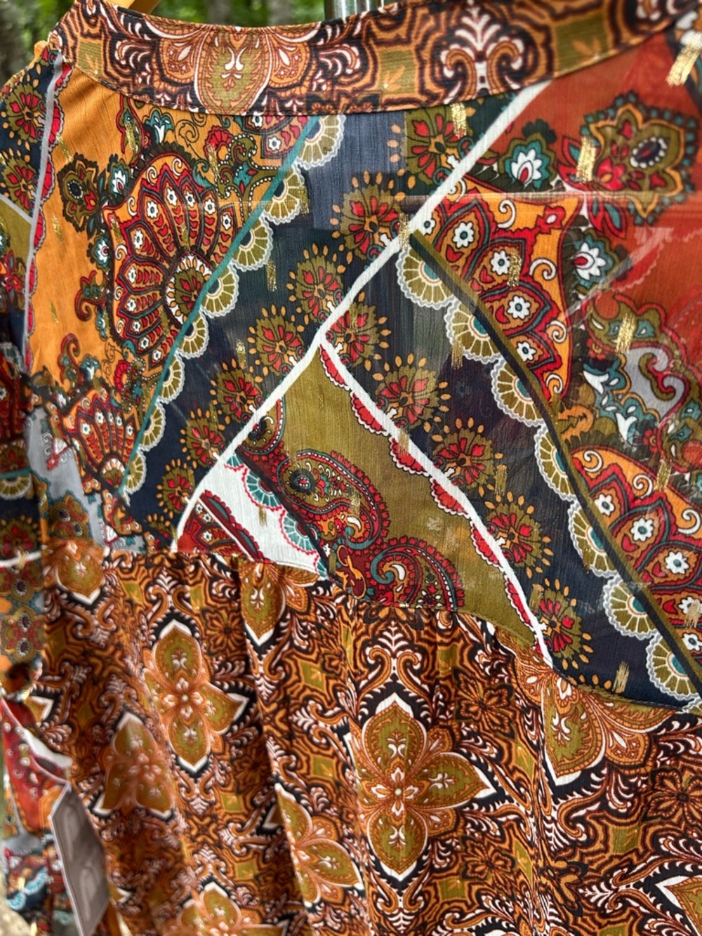 Westport Rust Multi-Pattern Button Front Blouse Boho - Picture 5 of 7